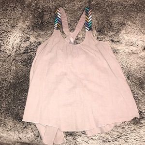 Taupe tank top with print on shoulders